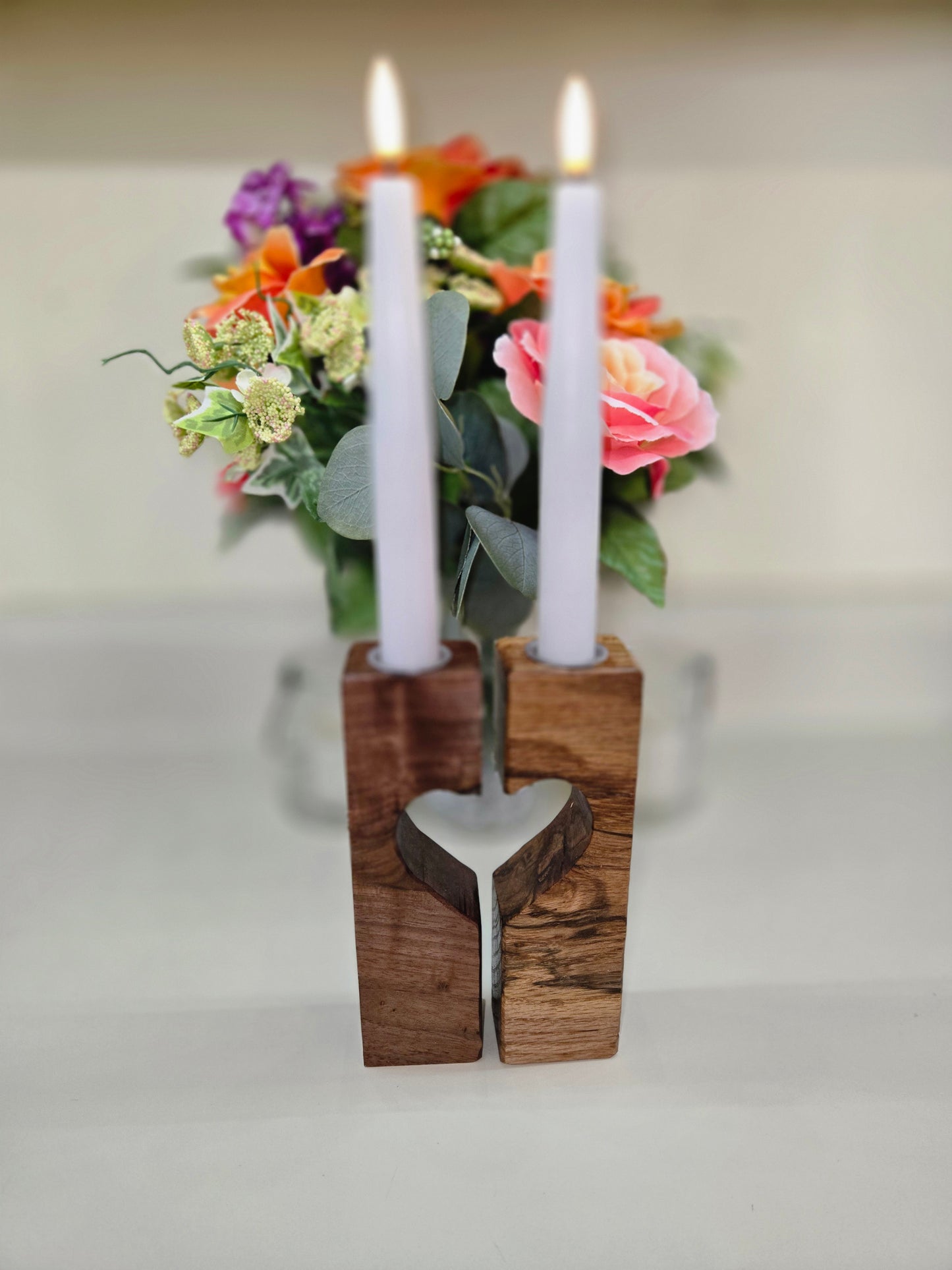 Two become one heart candle holder