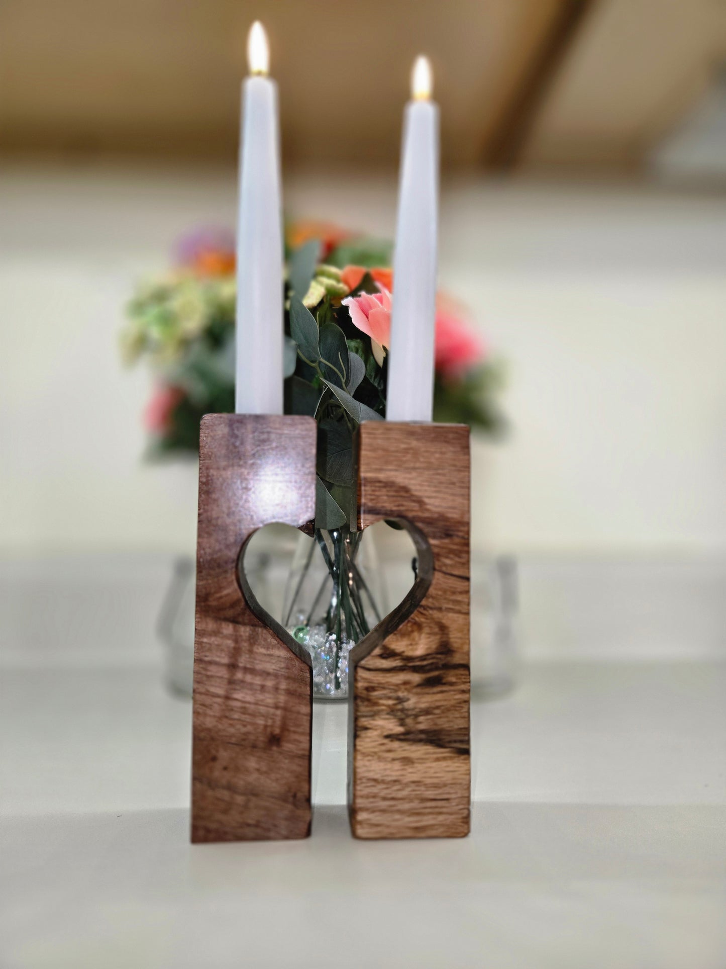 Two become one heart candle holder
