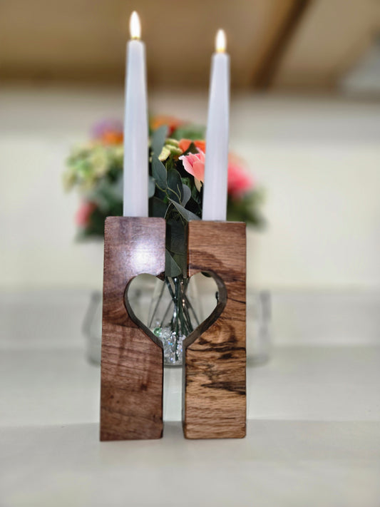 Two become one heart candle holder