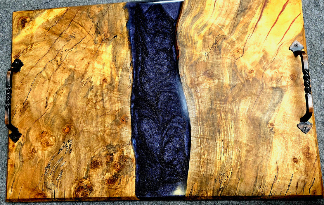 Large Spalted Maple Serving Tray with Epoxy Inlay