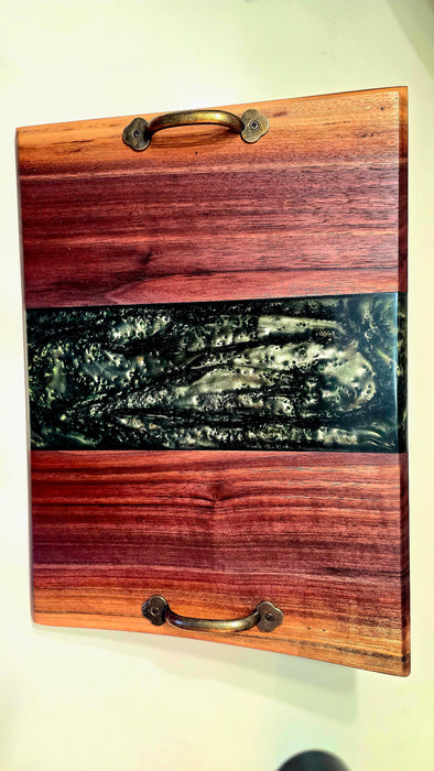 Handcrafted Walnut Serving Tray with Green Epoxy Inlay