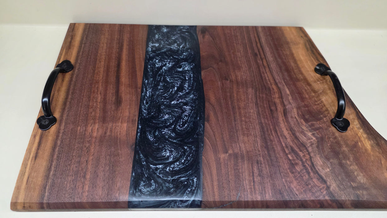 Walnut Serving Tray with Blue Epoxy Inlay