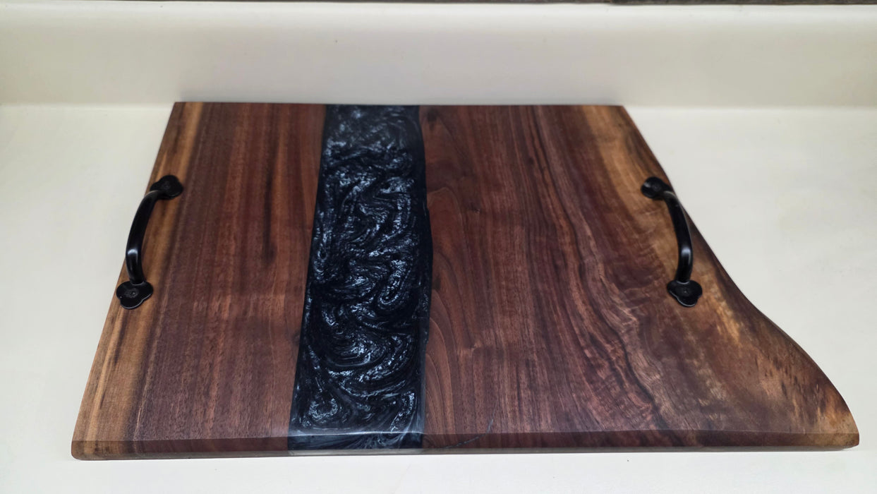 Walnut Serving Tray with Blue Epoxy Inlay
