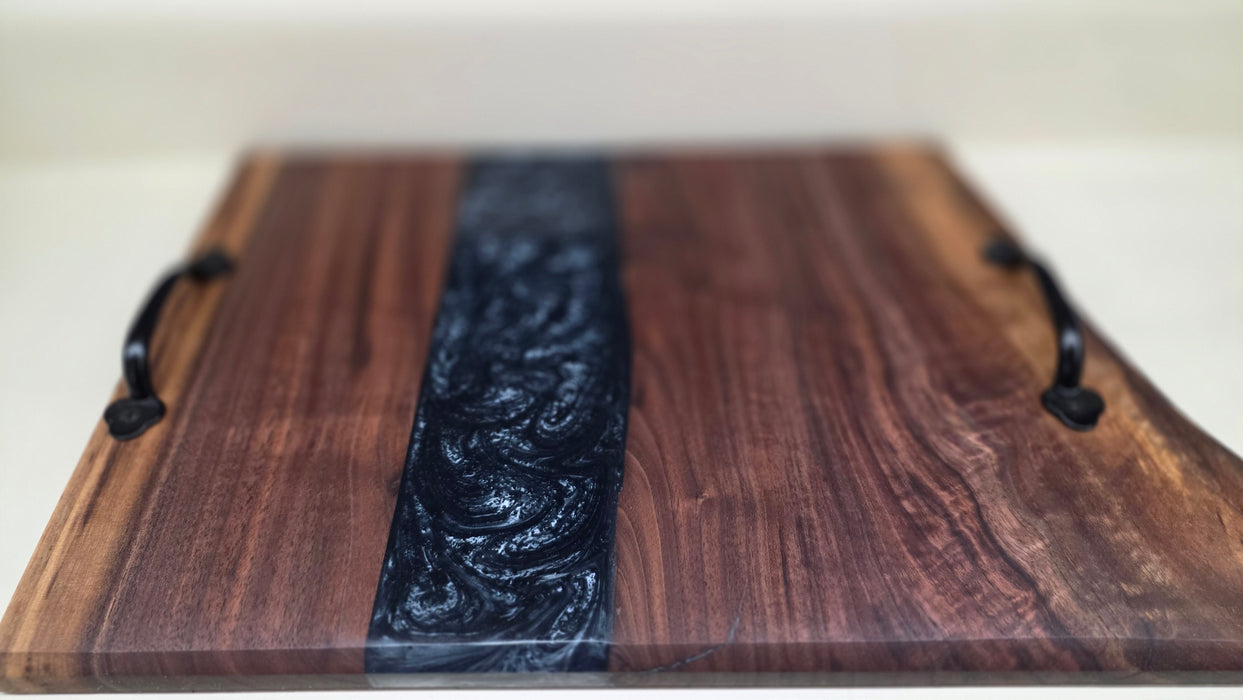Walnut Serving Tray with Blue Epoxy Inlay