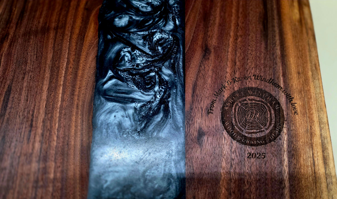 Walnut Serving Tray with Blue Epoxy Inlay
