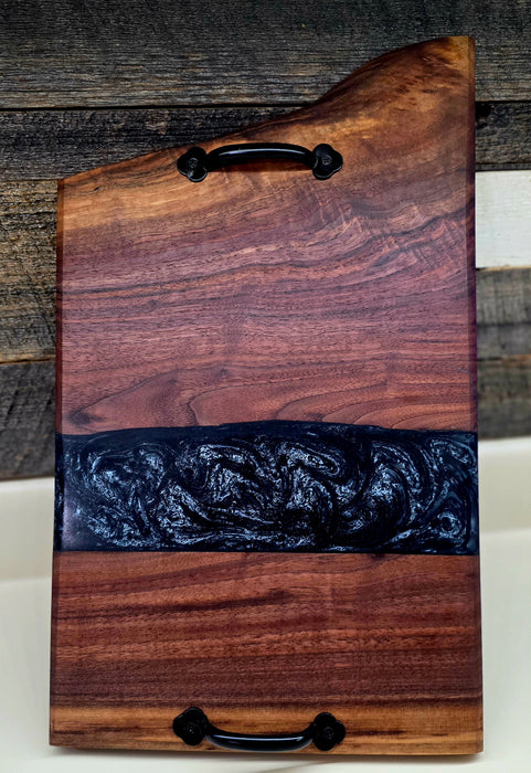 Walnut Serving Tray with Blue Epoxy Inlay