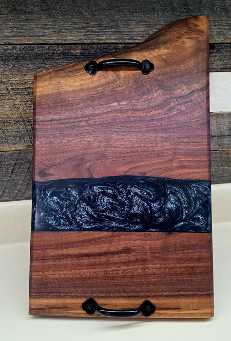 Walnut Serving Tray with Blue Epoxy Inlay