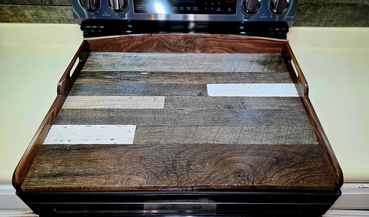 Barnwood & Walnut Wooden Stove Cover | Rustic Kitchen Noodle Board