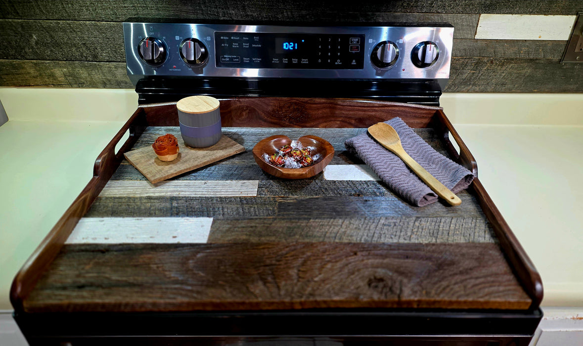 Barnwood & Walnut Wooden Stove Cover | Rustic Kitchen Noodle Board