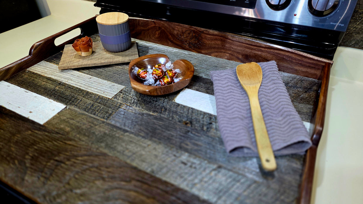 Barnwood & Walnut Wooden Stove Cover | Rustic Kitchen Noodle Board