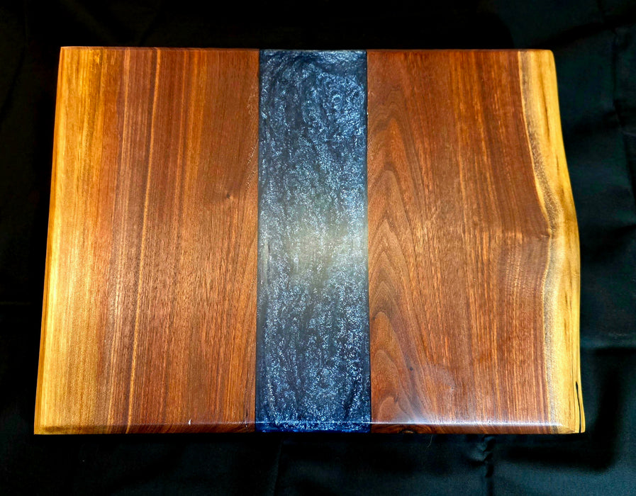 Handmade Walnut Serving Tray with Blue Epoxy | Charcuterie & Entertaining Board