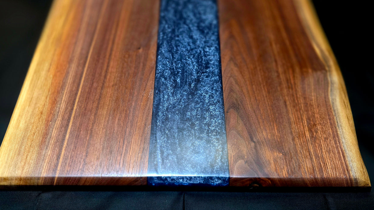 Handmade Walnut Serving Tray with Blue Epoxy | Charcuterie & Entertaining Board
