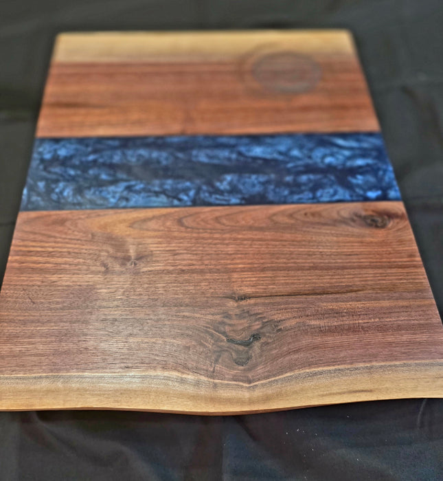 Handmade Walnut Serving Tray with Blue Epoxy | Charcuterie & Entertaining Board