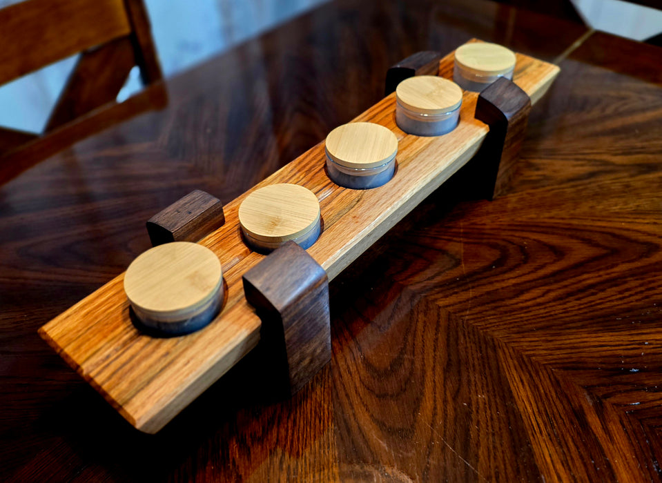Walnut & Red Oak Candle Holder with Pearl Wax