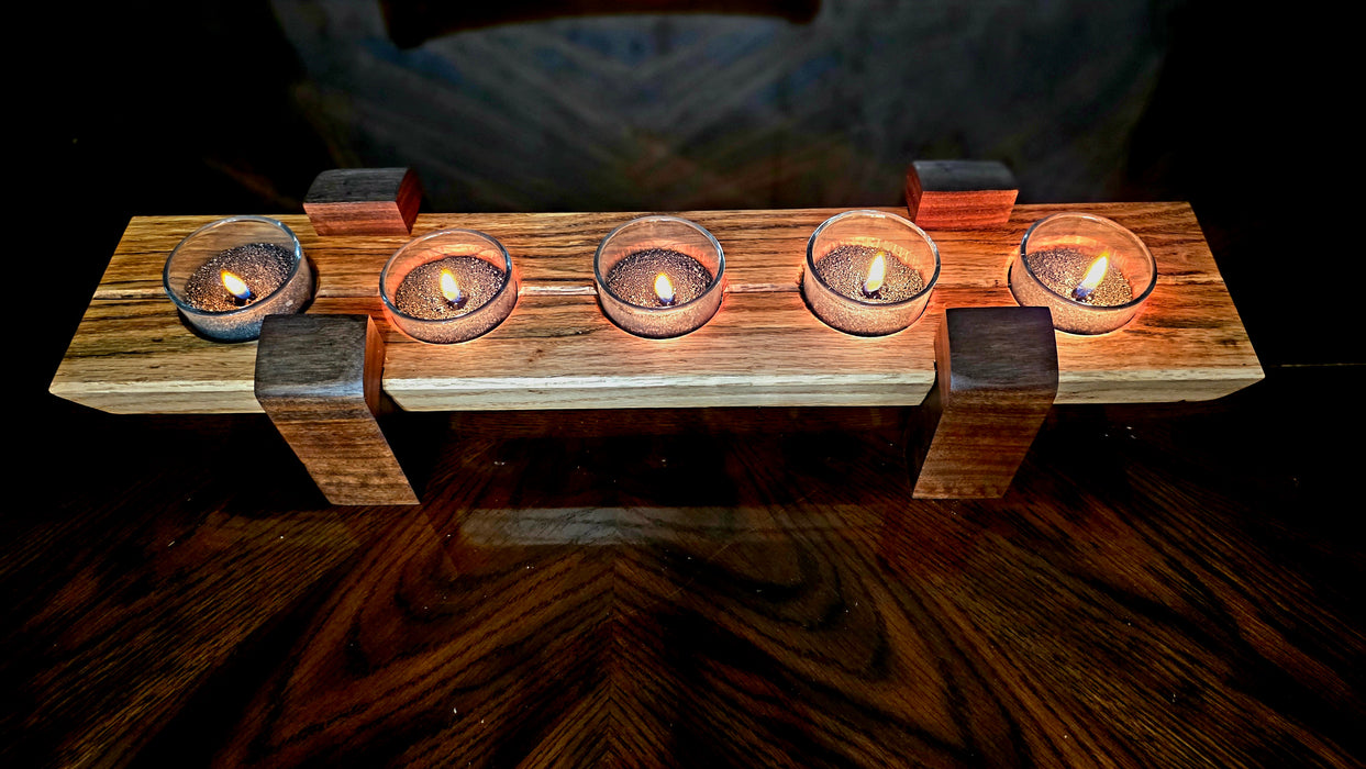 Walnut & Red Oak Candle Holder with Pearl Wax
