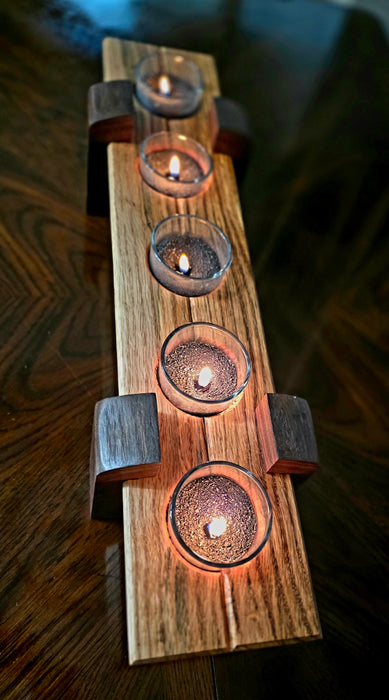 Walnut & Red Oak Candle Holder with Pearl Wax