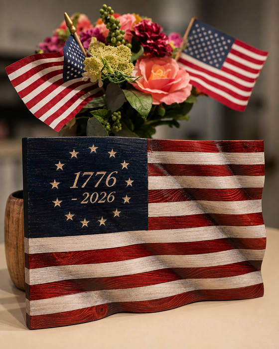 1776-2026 Handcrafted Wooden American Flag