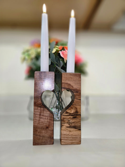 Two become one heart candle holder