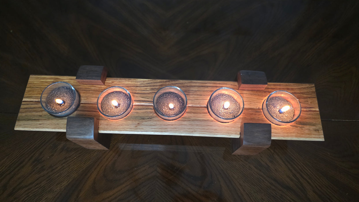 Walnut & Red Oak Candle Holder with Pearl Wax