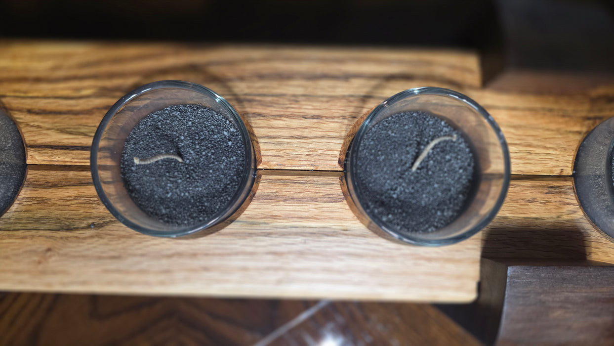 Walnut & Red Oak Candle Holder with Pearl Wax