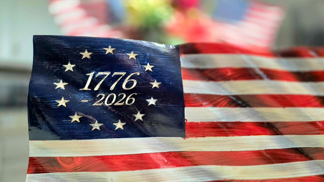1776-2026 Handcrafted Wooden American Flag