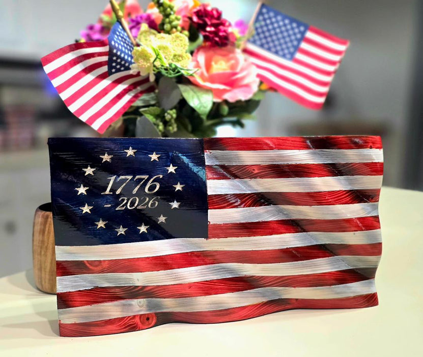 1776-2026 Handcrafted Wooden American Flag