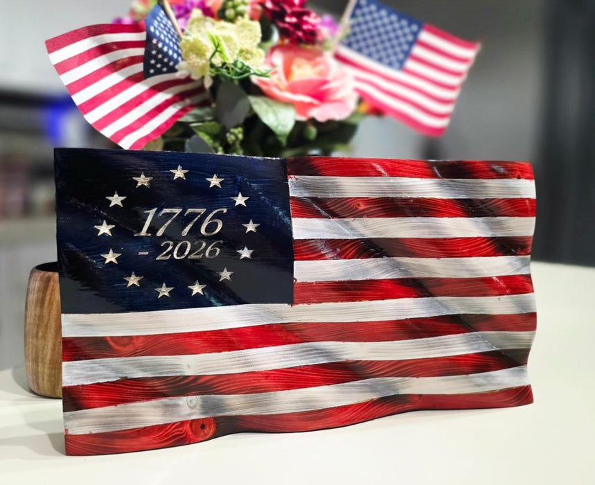 1776-2026 Handcrafted Wooden American Flag
