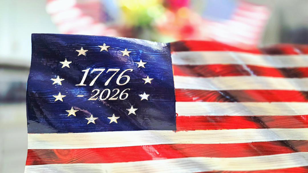 1776-2026 Handcrafted Wooden American Flag