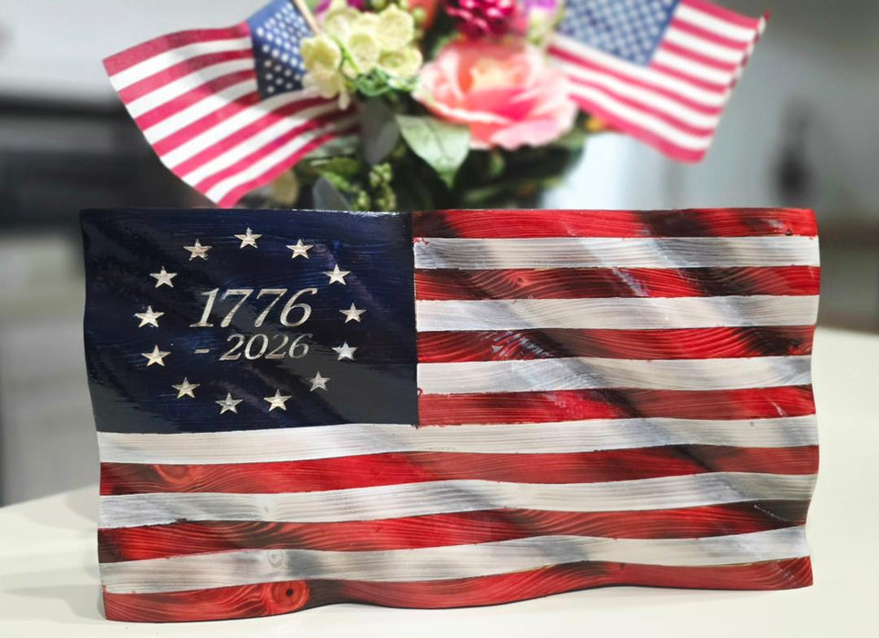 1776-2026 Handcrafted Wooden American Flag