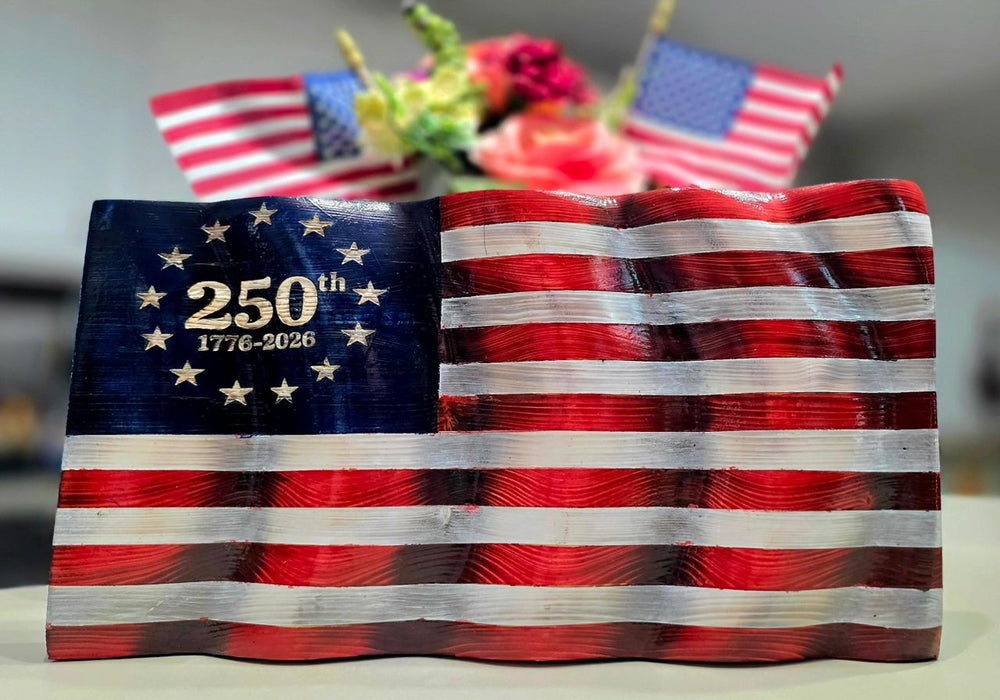 250th Anniversary Handcrafted Wooden American Flag