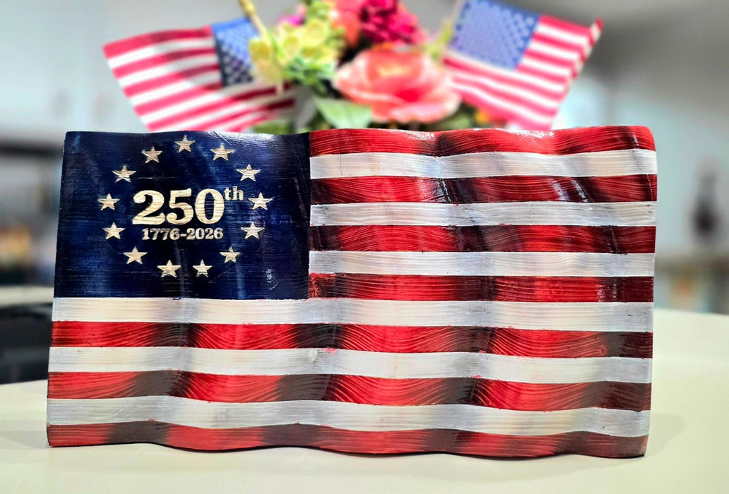 250th Anniversary Handcrafted Wooden American Flag