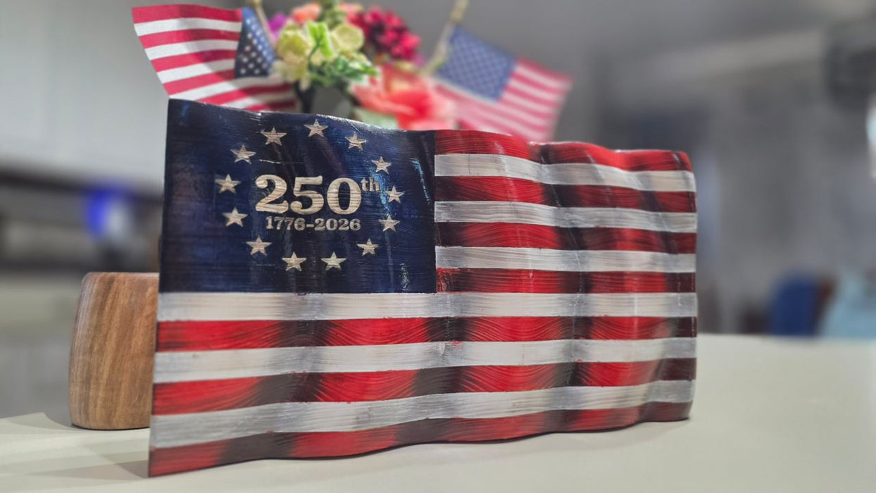 250th Anniversary Handcrafted Wooden American Flag