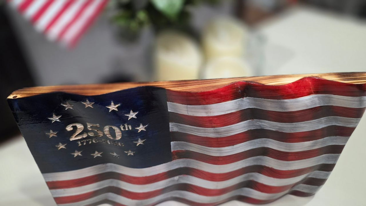 250th Anniversary Handcrafted Wooden American Flag