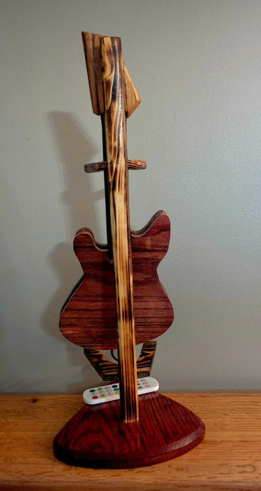 Wooden Guitar Phone Charging Stand with LED Music Sync Lights – Red Oak & Rosewood Desk Display