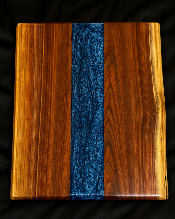 Handmade Walnut Serving Tray with Blue Epoxy | Charcuterie & Entertaining Board