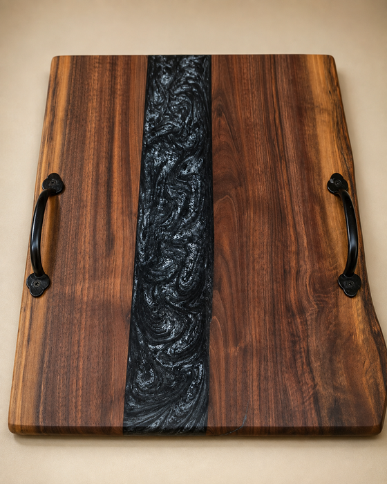 Walnut Serving Tray with Blue Epoxy Inlay
