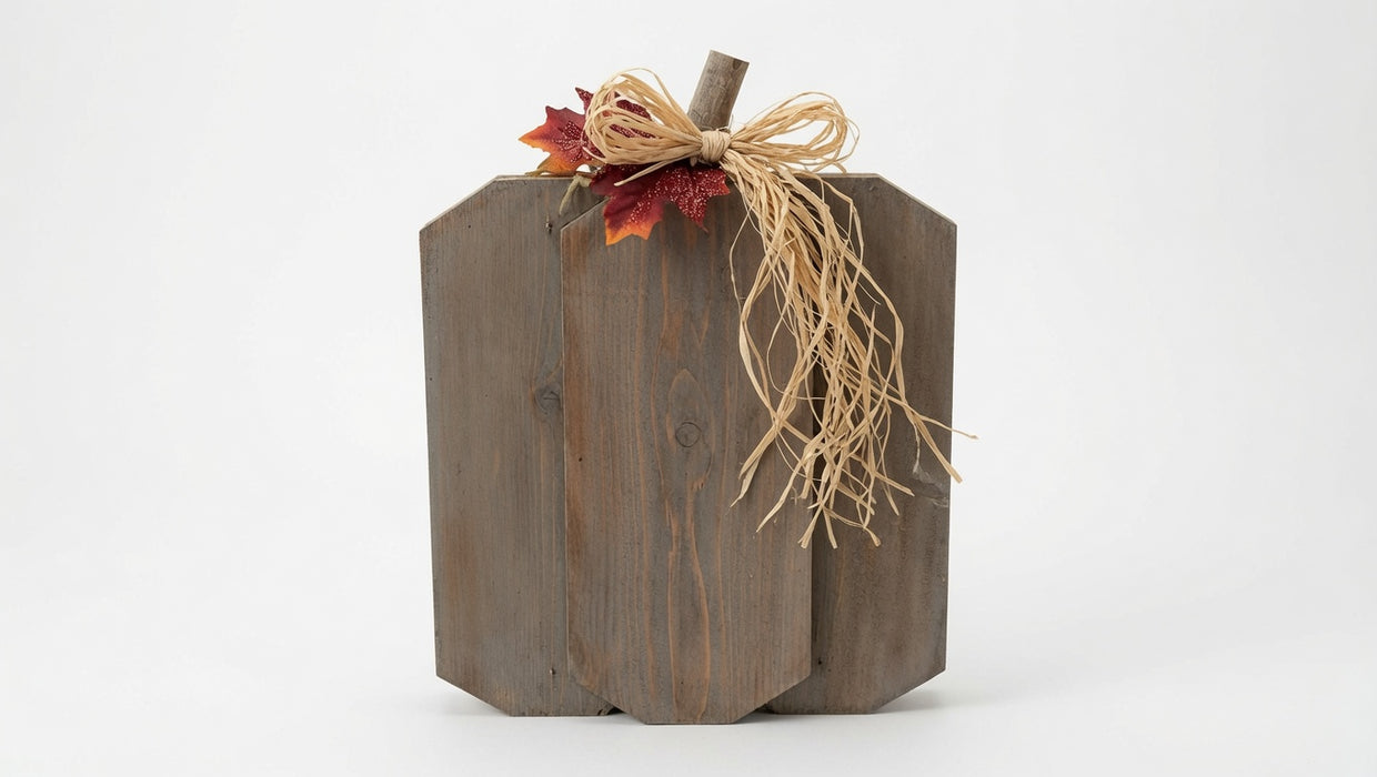 Rustic Gray Wooden Pumpkin – Neutral Farmhouse Fall Decor