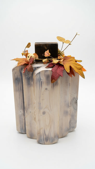 Large White Rustic Wooden Pumpkin Centerpiece – 14" Tall | Can Be Personalized