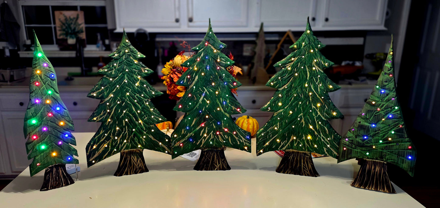 Rustic carved Christmas Trees