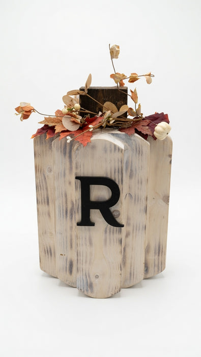 Large White Rustic Wooden Pumpkin Centerpiece – 14" Tall | Can Be Personalized