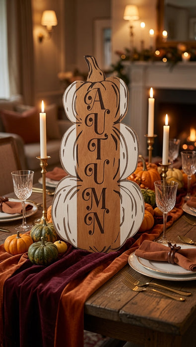 All-Natural Osage & Aspen Wood “AUTUMN” Stacked Pumpkin Sign