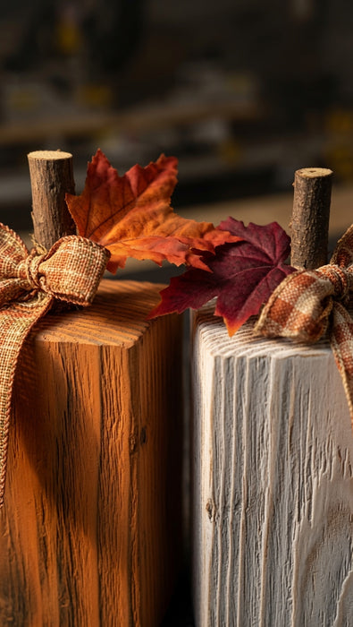 Mini Rustic Farm Americana Wooden Pumpkin Set with ribbon