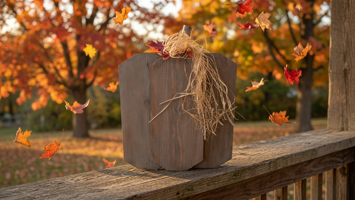 Rustic Gray Wooden Pumpkin – Neutral Farmhouse Fall Decor