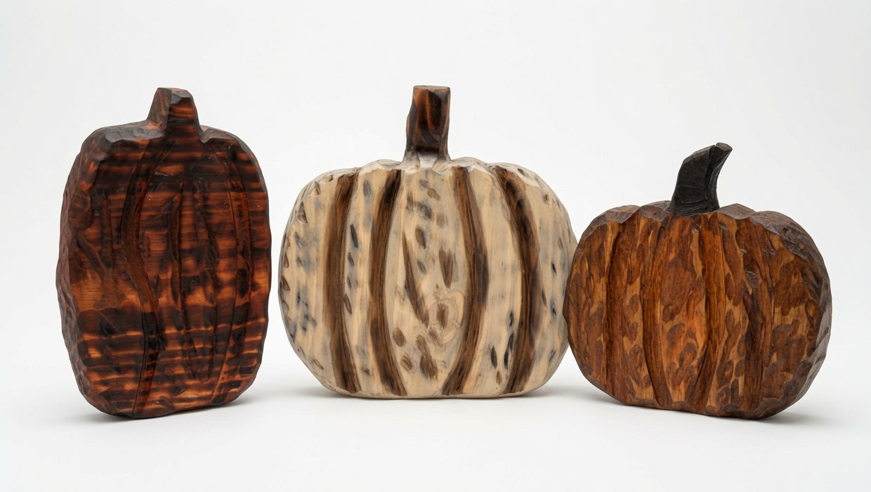 Hand-Carved Rustic Americana Wooden Pumpkins – Set of 3