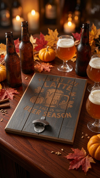 Forget the Latte – Fall is Beer Season Wooden Bottle Opener Plaque