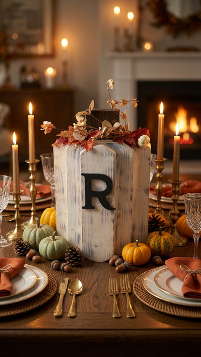 Large White Rustic Wooden Pumpkin Centerpiece – 14" Tall | Can Be Personalized