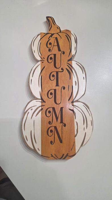 All-Natural Osage & Aspen Wood “AUTUMN” Stacked Pumpkin Sign