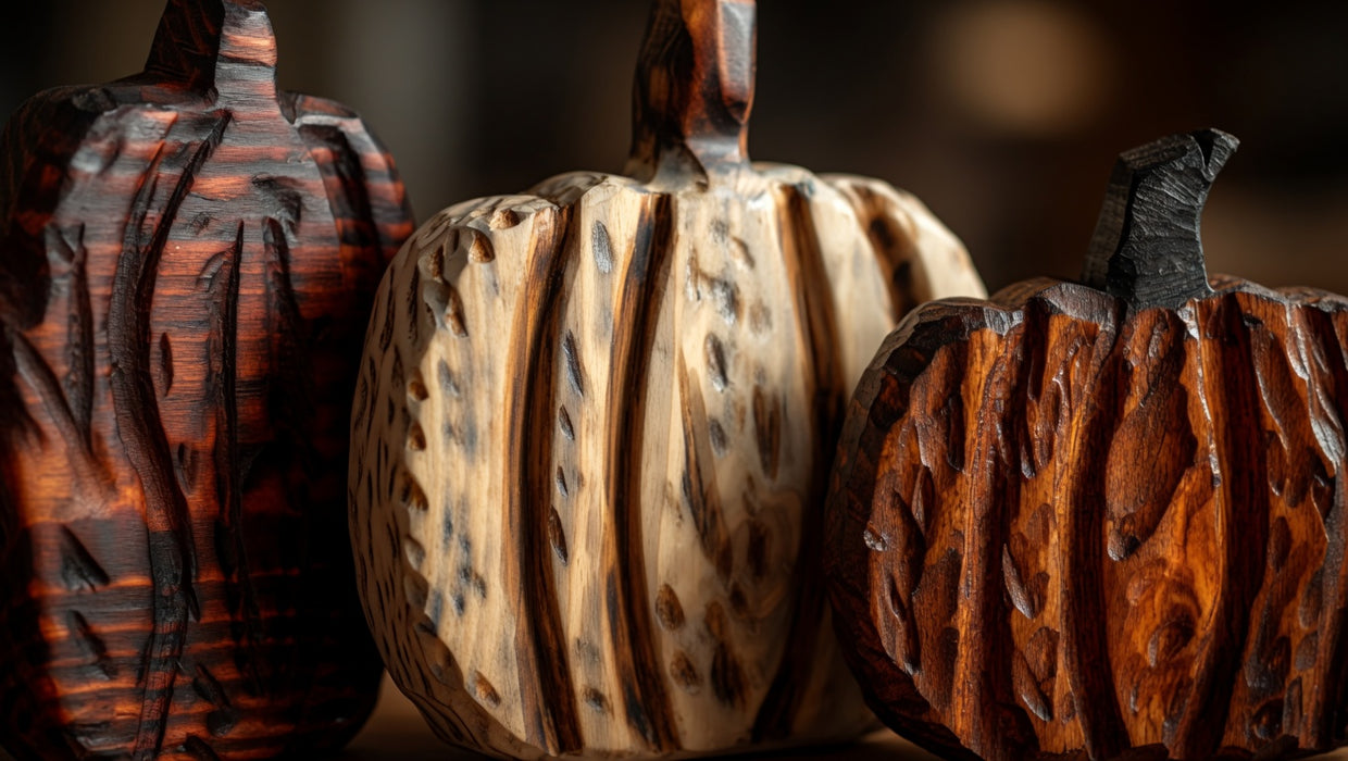 Hand-Carved Rustic Americana Wooden Pumpkins – Set of 3