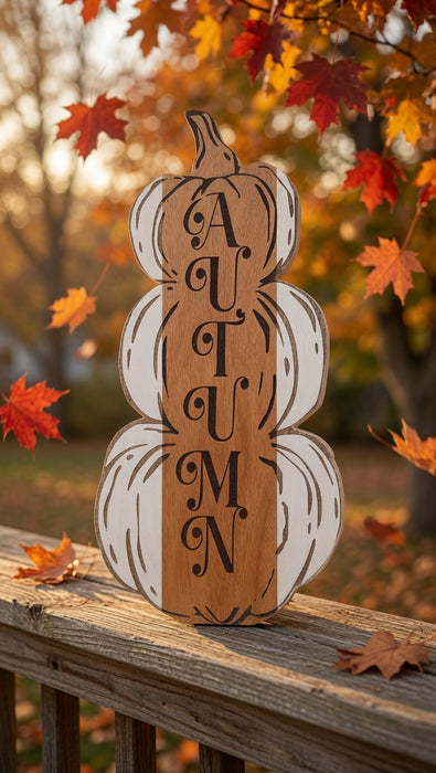 All-Natural Osage & Aspen Wood “AUTUMN” Stacked Pumpkin Sign