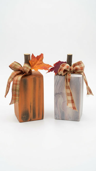 Mini Rustic Farm Americana Wooden Pumpkin Set with ribbon